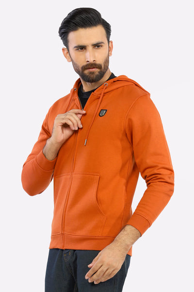 Men Basic Rust Zipper Hoodie