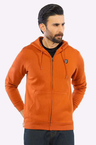 Men Basic Zipper Rust Hoodie