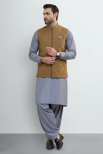 Light Brown Zipper Waistcoat