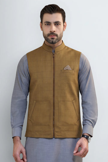 Light Brown Zipper Waistcoat