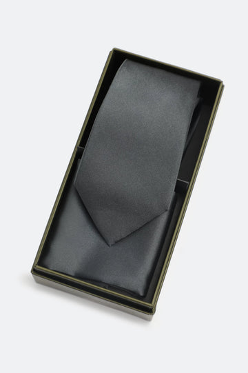 Grey Tie With Pocket Square