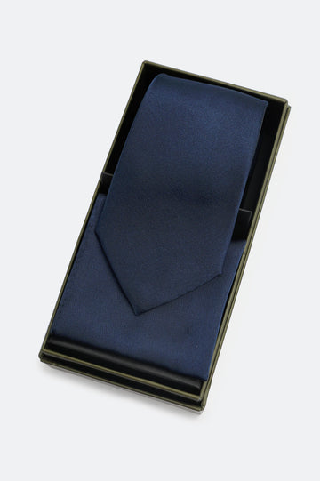 Navy Blue  Tie With Pocket Square