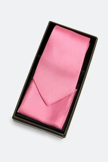 Pink Tie With Pocket Square