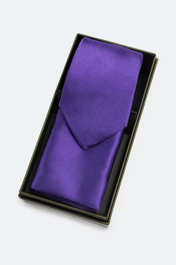 Purple Tie With Pocket Square