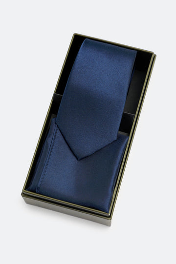 Navy Blue Tie With Pocket Square