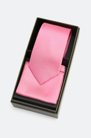 Pink Tie With Pocket Square