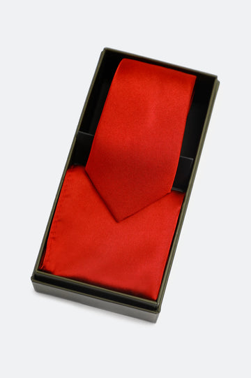Red Tie With Pocket Square