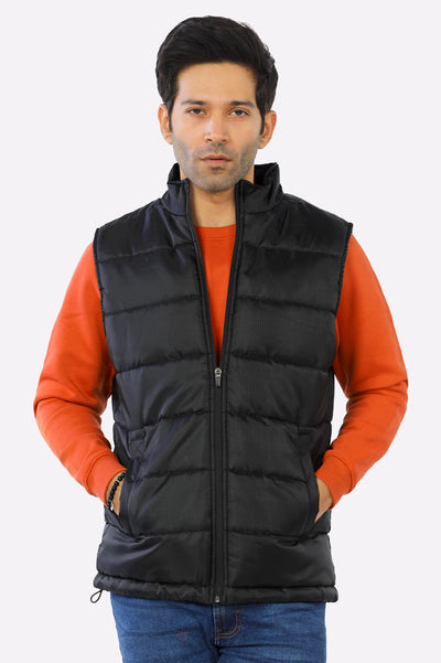 Black Parachute Puffer Vest for Men's