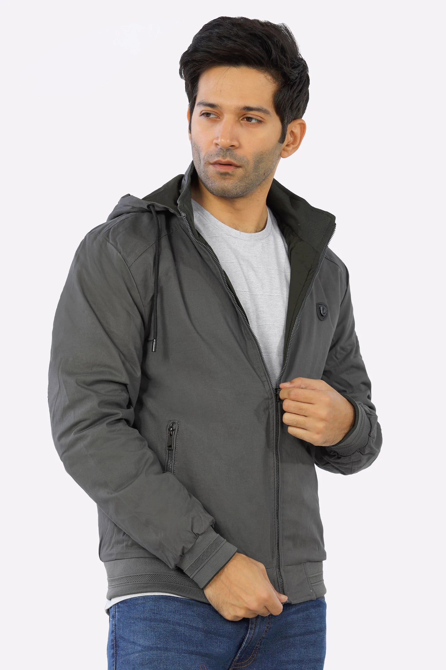 Grey Jacket With Hoodie