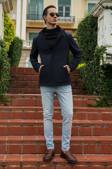 Men's Navy Blue Reversible Hooded Jacket