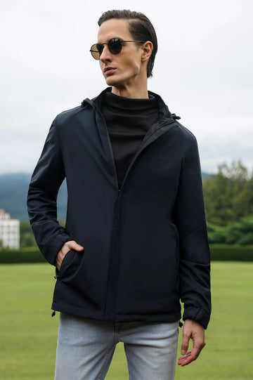 Men's Navy Blue Reversible Hooded Jacket