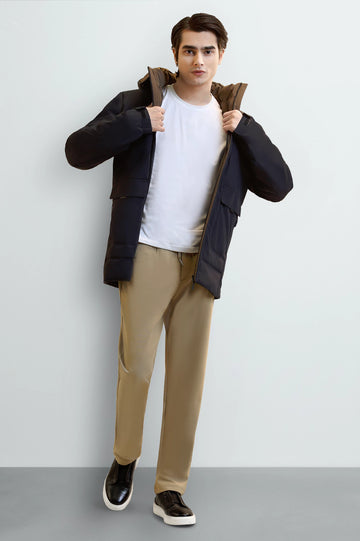 Navy Blue Hooded Puffer Jacket for Men