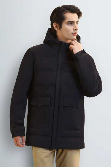 Navy Blue Hooded Puffer Jacket for Men