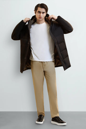 Men's Black Hooded Long Jacket