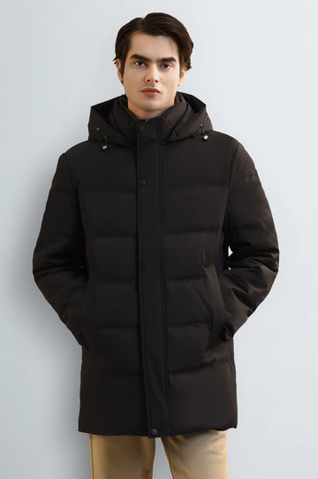 Men's Black Hooded Long Jacket