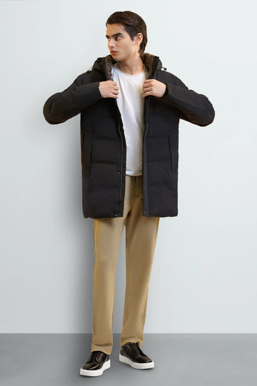 Men's Navy Hooded Long Jacket