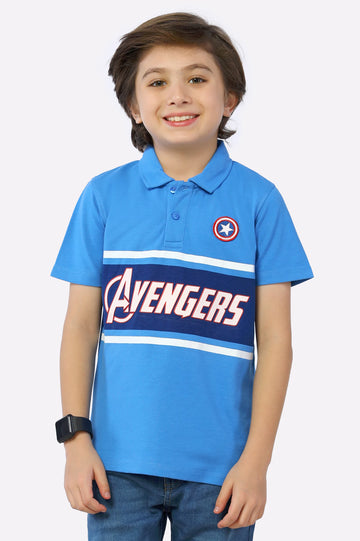 Sky Blue Avengers Printed Polo