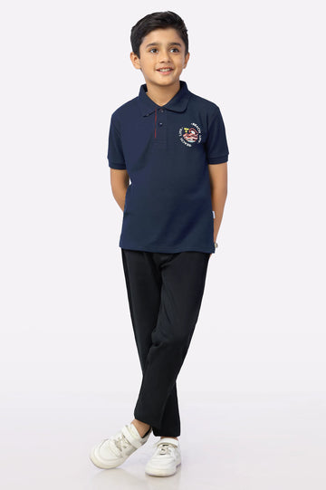 Navy Blue Logo Printed Polo