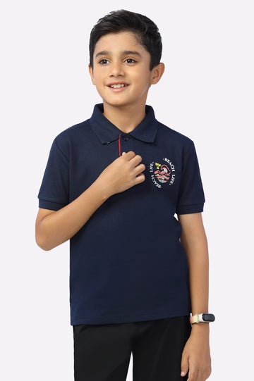 Navy Blue Logo Printed Polo