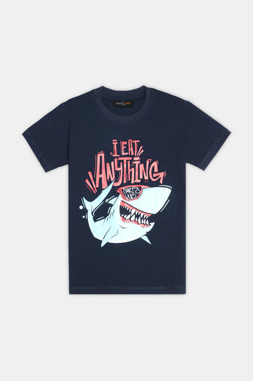 Navy Blue Graphic Print Boys T-Shirt