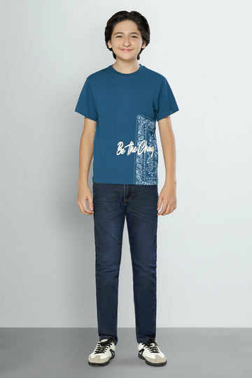 Teal Graphic Print Boys T-Shirt
