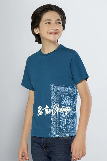 Teal Graphic Print Boys T-Shirt
