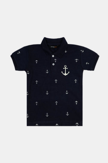 Navy Blue Graphic Polo