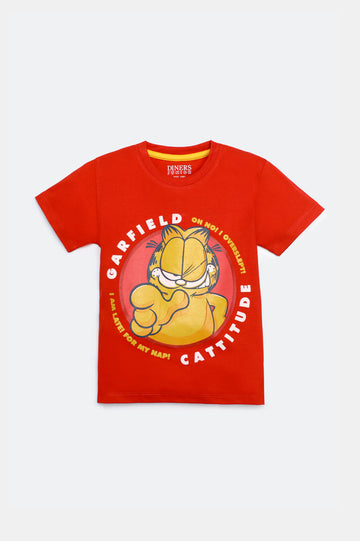 Red Garfield Graphic Printed T-Shirt
