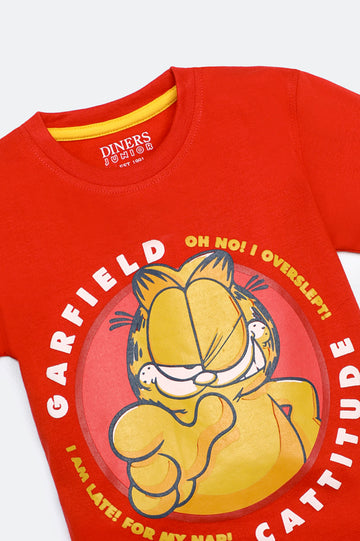 Red Garfield Graphic Printed T-Shirt