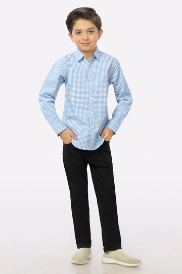 Light Blue Gingham Check Boys Shirt