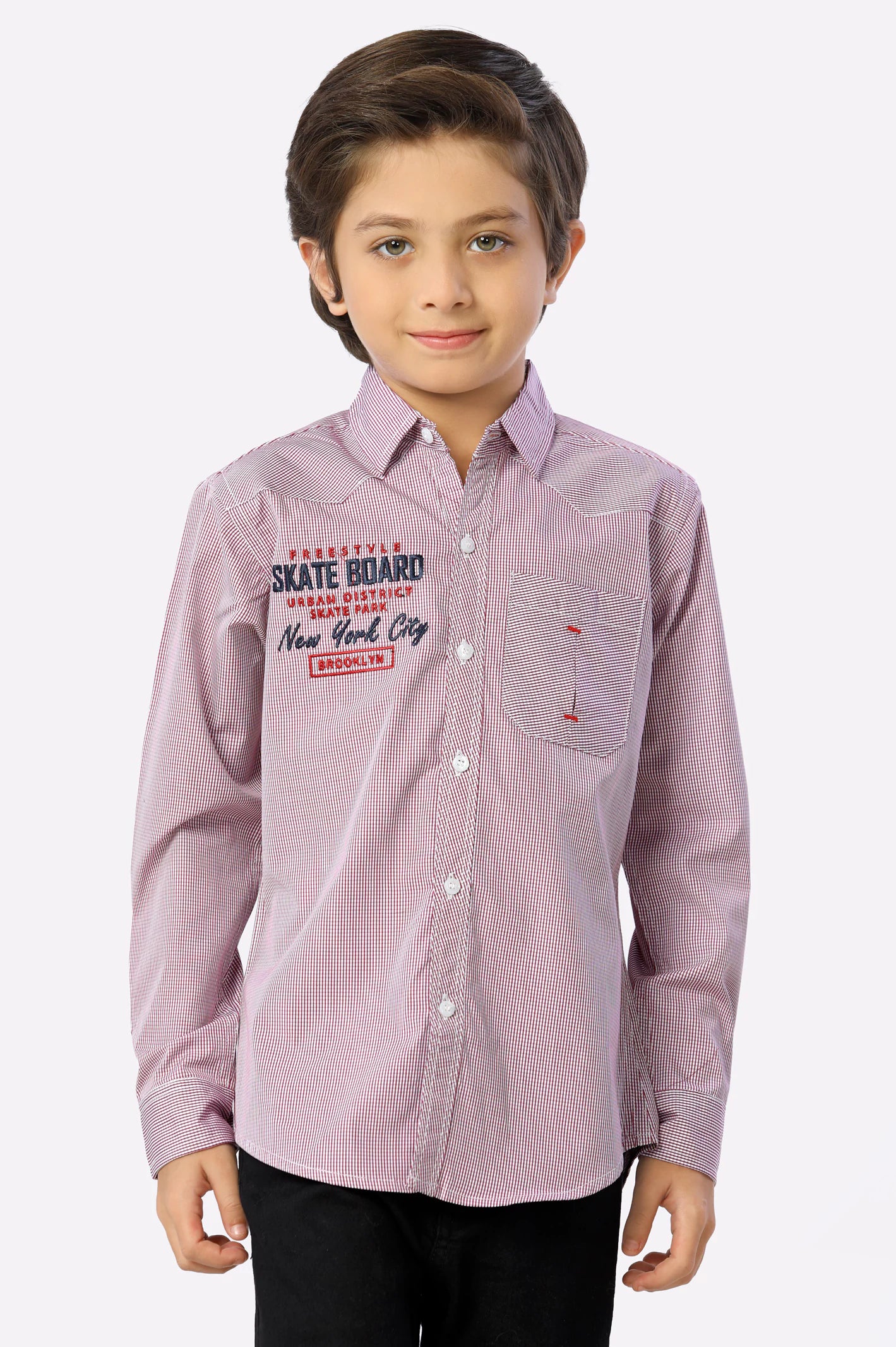 Maroon Mini-check Boys Shirt From Diners