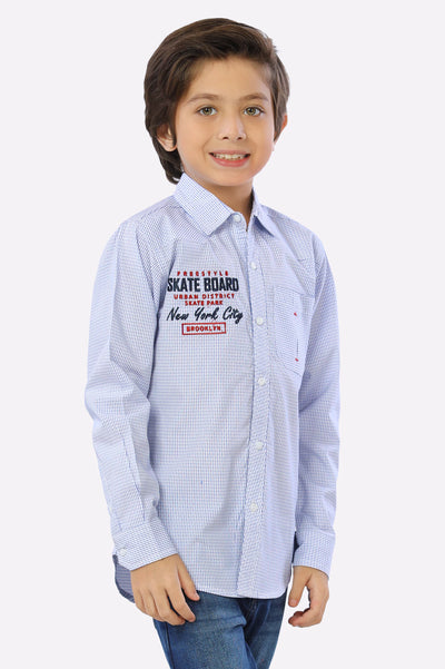 Blue Mini-Check Boys Shirt From Diners