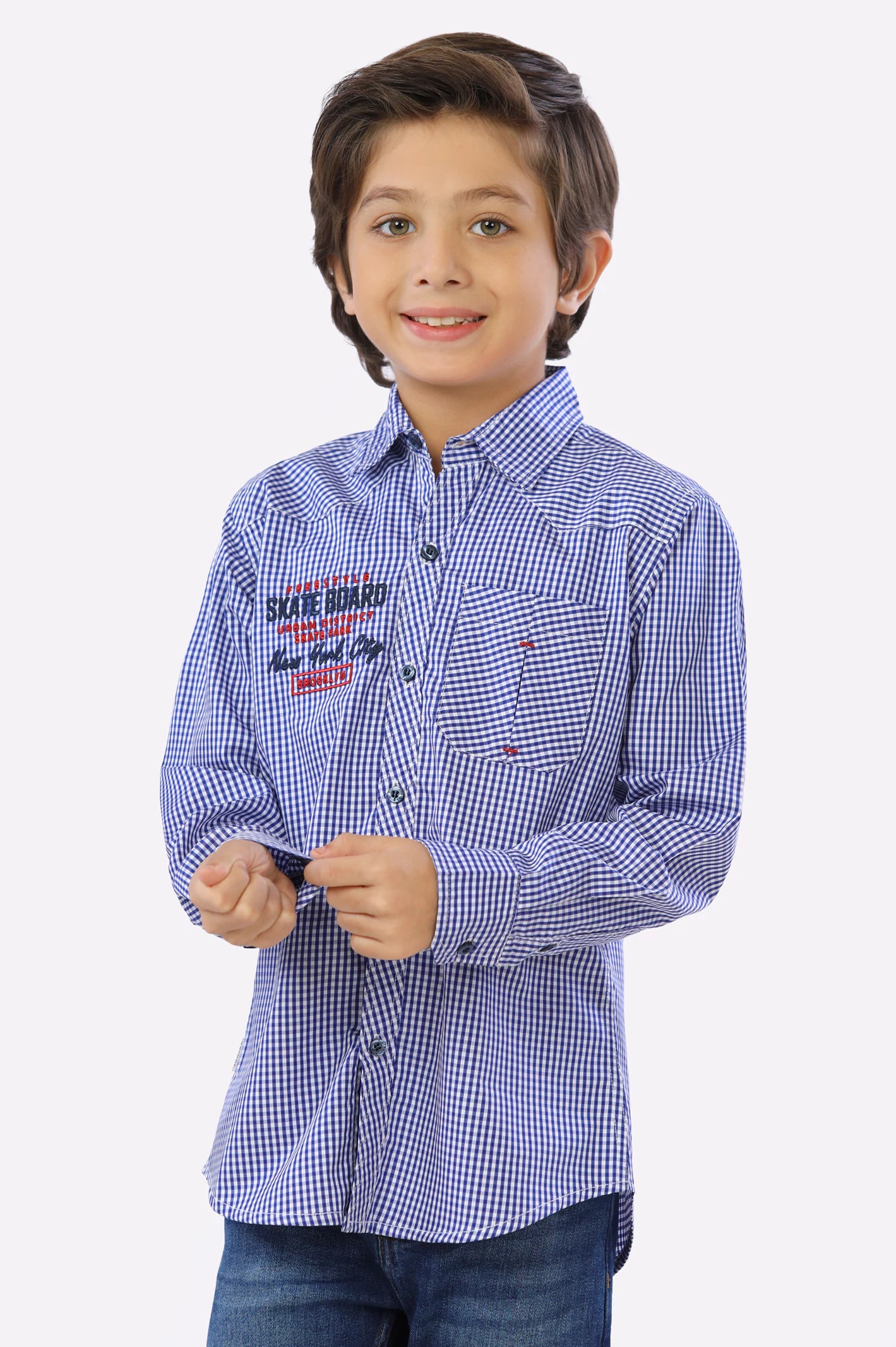 Royal Blue Mini-Check Boys Shirt From Diners