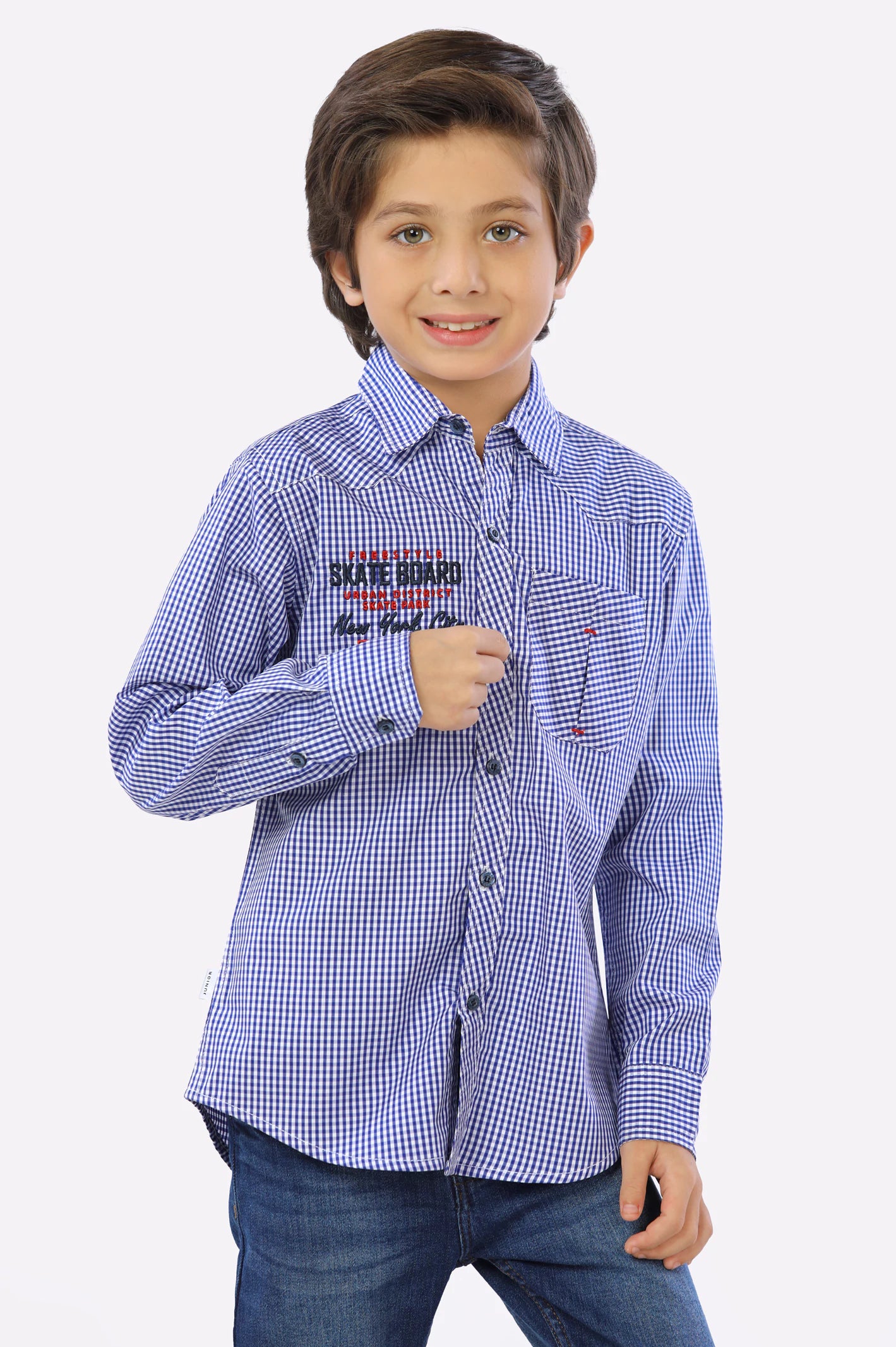 Royal Blue Mini-Check Boys Shirt From Diners