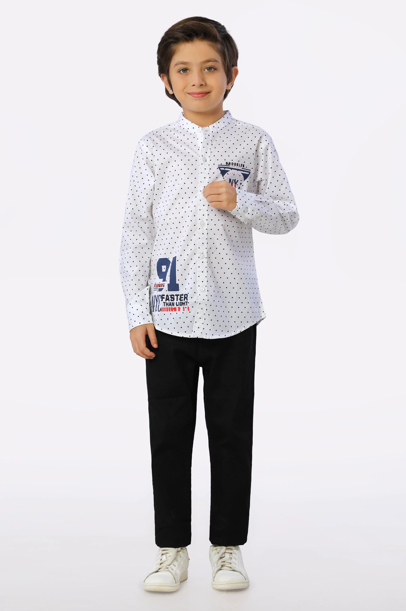 White Polka Dots Printed Boys Shirt From Diners