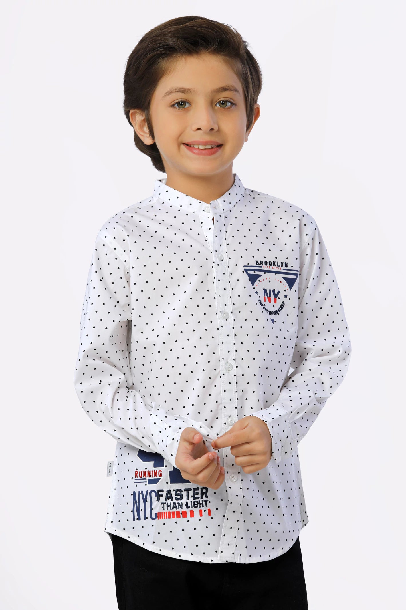White Polka Dots Printed Boys Shirt From Diners