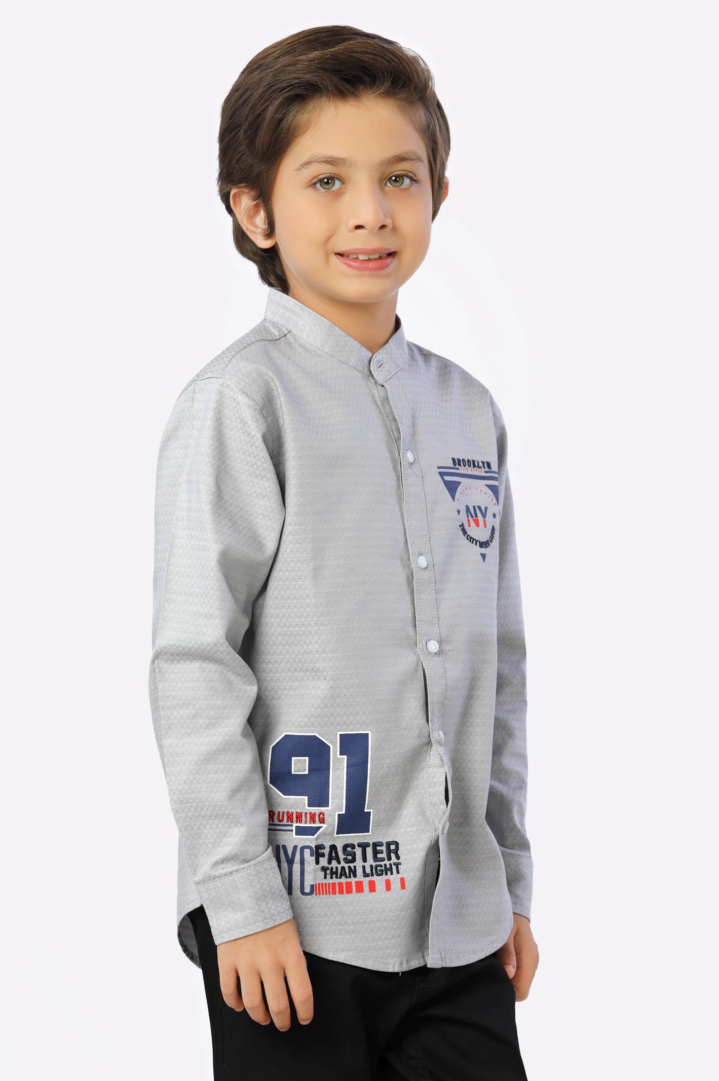 Silver Self Textured Boys Shirt From Diners