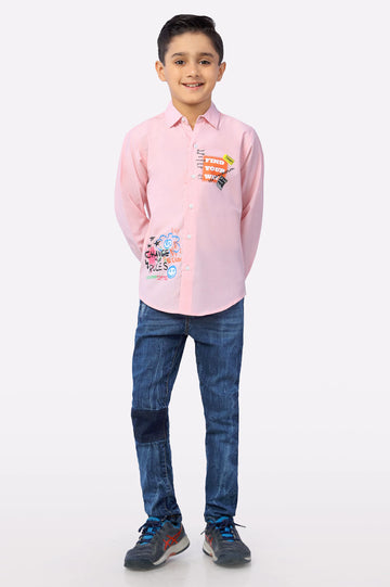 Pink Graphic Printed Boys Shirt