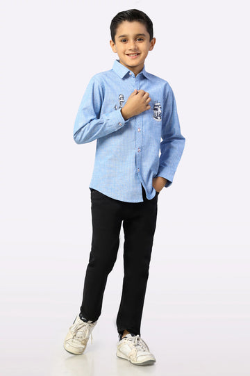 Blue Stipe Textured Boys Shirt