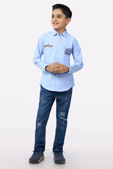 Blue Textured Boys Shirt