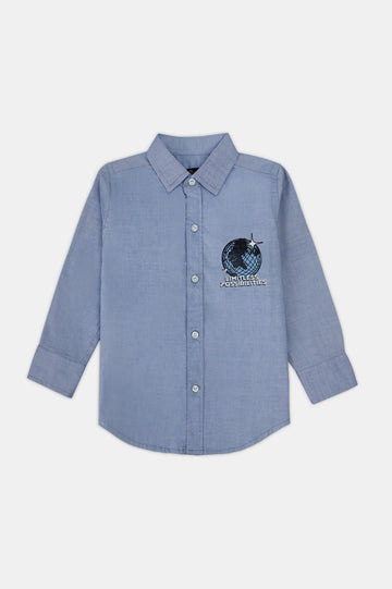 Medium Blue Graphic Boys Casual Shirt