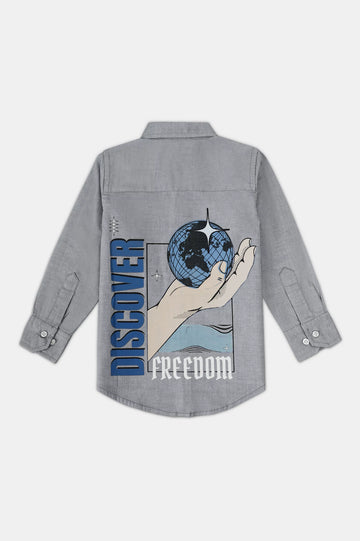 Grey Graphic Boys Casual Shirt