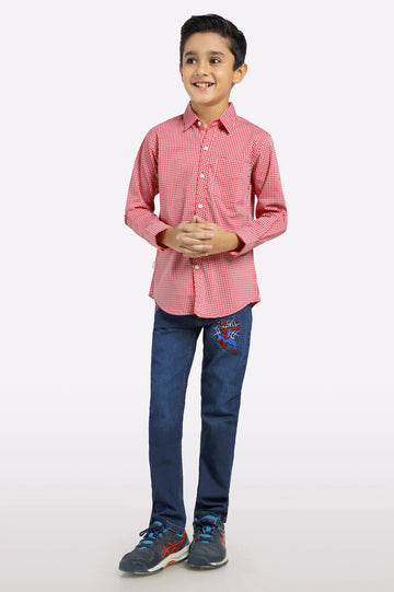 Dark Red Mini Check Casual Shirt