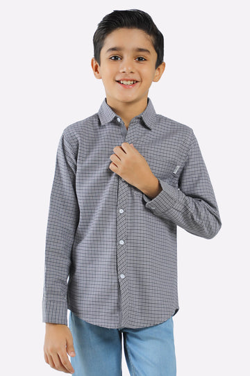 Grey Window Check Casual Shirt