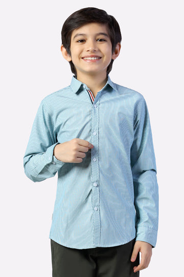 Green Hairline Stripes Casual Shirt
