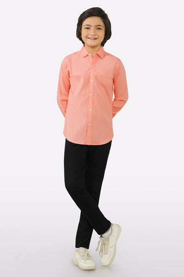 Orange Textured Casual Shirt