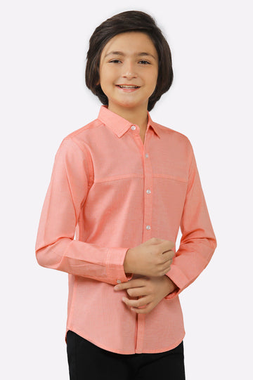 Orange Textured Casual Shirt