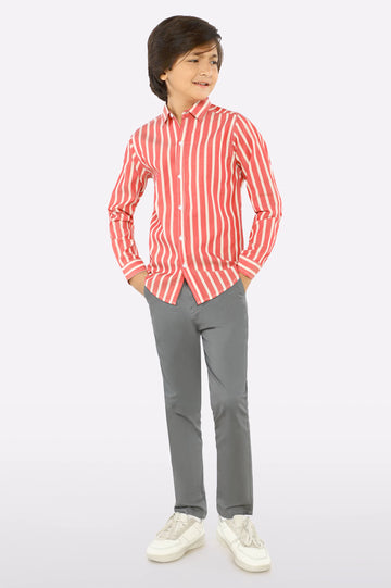 Red Awning Stripe Casual Shirt