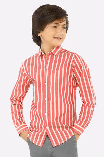 Red Awning Stripe Casual Shirt