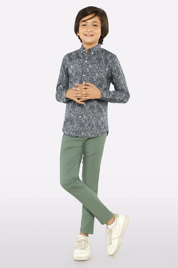 Grey Paisley Printed Casual Shirt